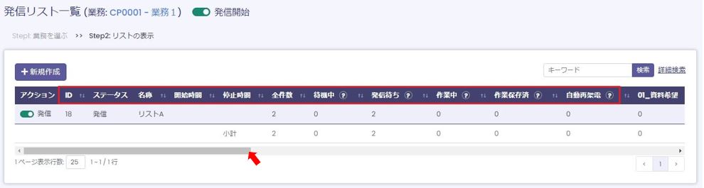 発信リスト一覧の項目詳細を示す画像1