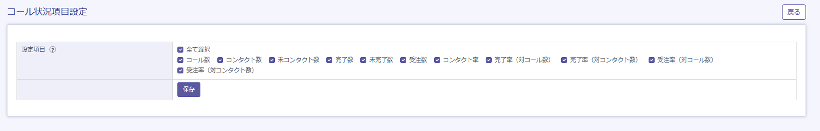 オペレーター画面コール状況項目設定画面