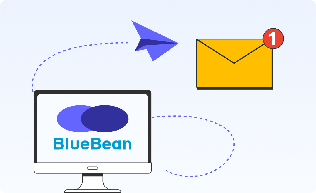 BlueBeanによる顧客に対するメール送信イメージを示したいラスト