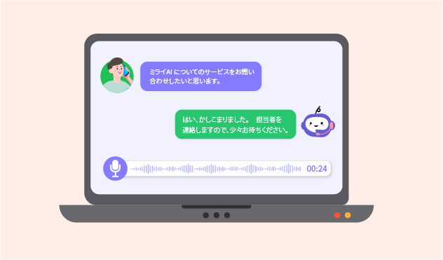 代表電話でミライAIを使用した際の全通話録音のイメージです。
